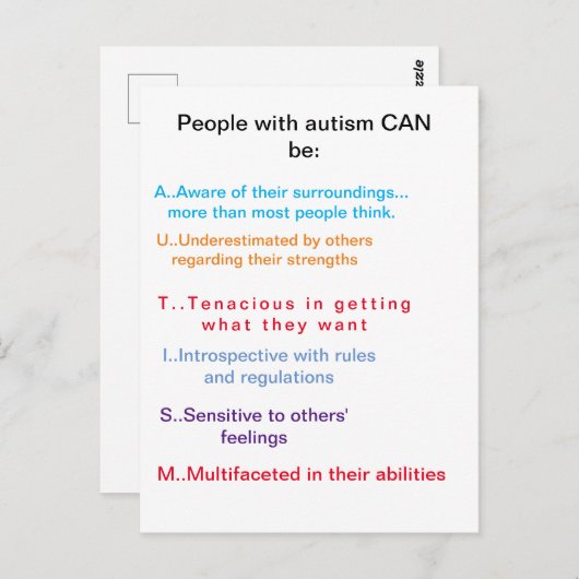 Autisme KAN dat zijn.  Briefkaart (Voorkant / Achterkant)