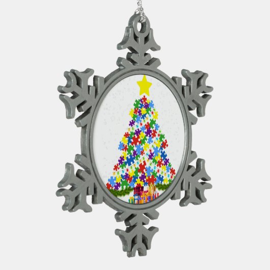 Autisme - kerstboom tin sneeuwvlok ornament (Links)