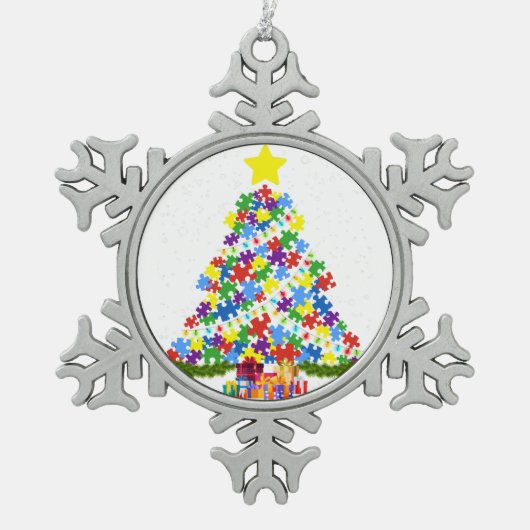 Autisme - kerstboom tin sneeuwvlok ornament (Voorkant)