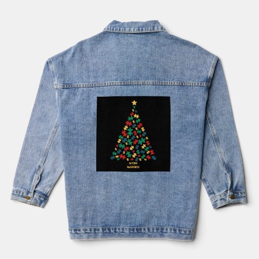 Autisme kerstboom xmas autisme denim jacket (Achterkant)