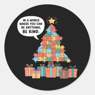 Autisme, kerstmis, gek op kerstmis ronde sticker