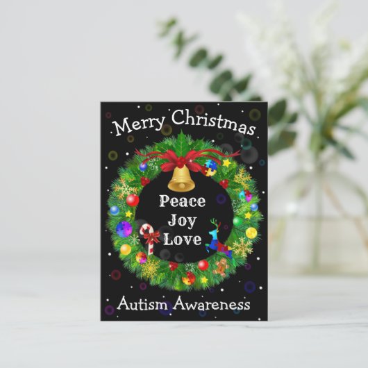 Autisme Kerstmis Wreath Feestdagenkaart (Staand voorkant)