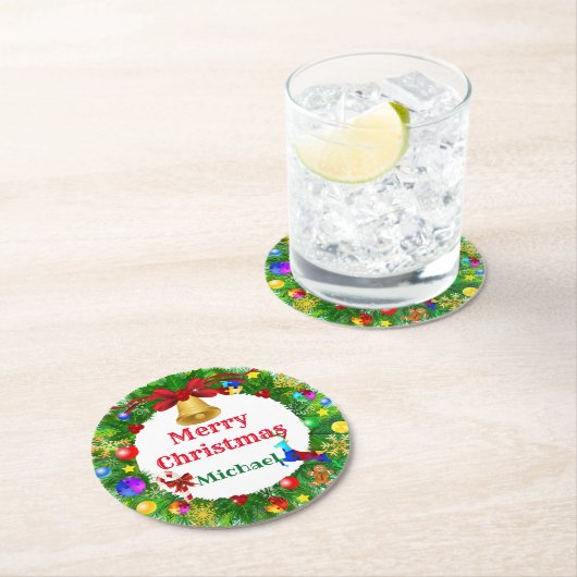 Autisme Kerstmis Wreath Ronde Kartonnen Onderzetter (Insitu)