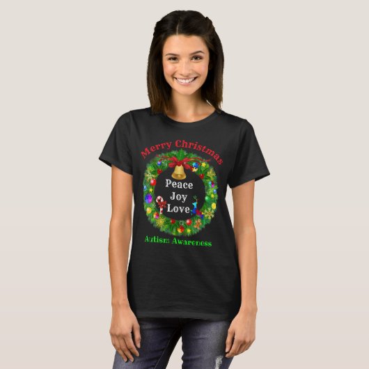 Autisme Kerstmis Wreath T-shirt (Voorkant volledig)