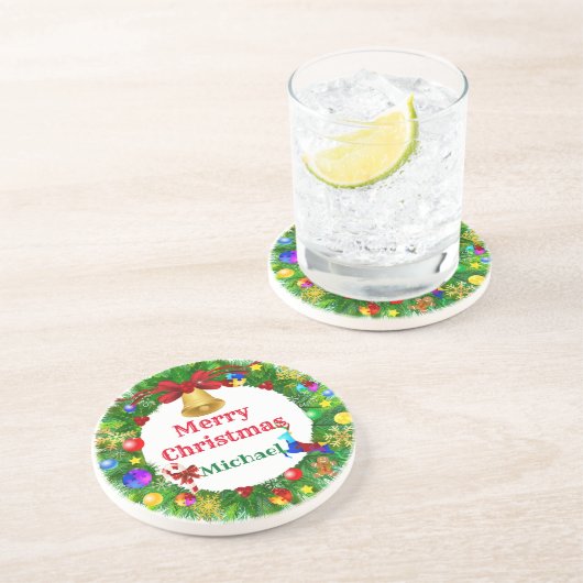 Autisme Kerstmis Wreath Zandsteen Onderzetter (Zijkant)