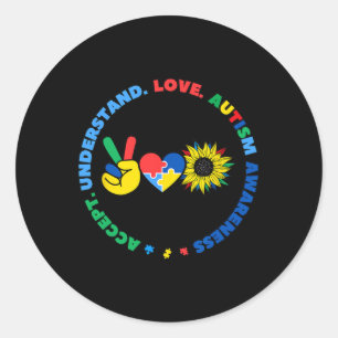Autisme Kinder Superhelden Zonnebloem Vrede Hand T Ronde Sticker