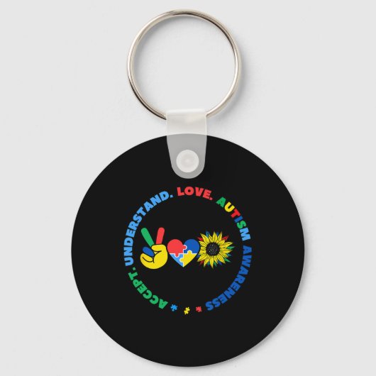 Autisme Kinder Superhelden Zonnebloem Vrede Hand T Sleutelhanger (Voorkant)