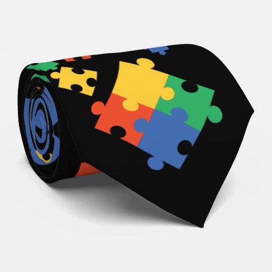 Autisme kleurige puzzelstukjes stropdas (Opgerold)