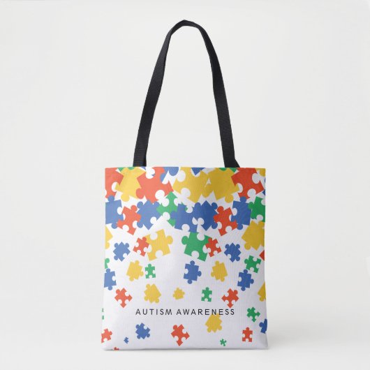 Autisme kleurige puzzelstukjes tote bag (Voorkant)
