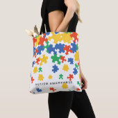Autisme kleurige puzzelstukjes tote bag (Dichtbij)