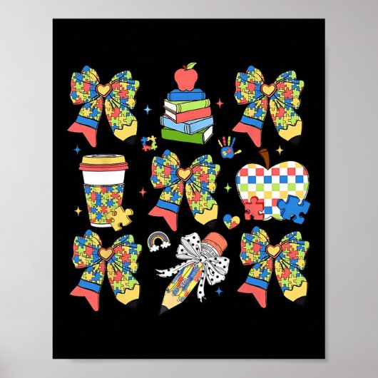 Autisme Leraar Coquette Boog Puzzel Potloden Autis Poster (Voorkant)