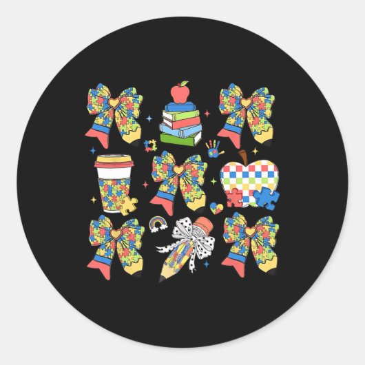 Autisme Leraar Coquette Boog Puzzel Potloden Autis Ronde Sticker (Voorkant)