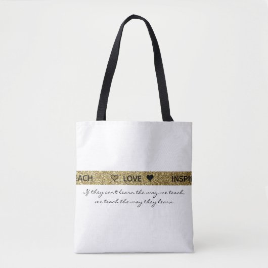 Autisme Leraar Glitter Goud Zwart en Wit Quote Tote Bag (Voorkant)