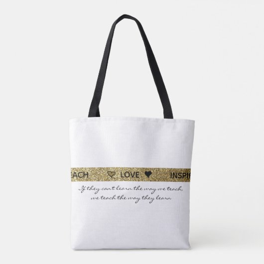 Autisme Leraar Glitter Goud Zwart en Wit Quote Tote Bag (Achterkant)