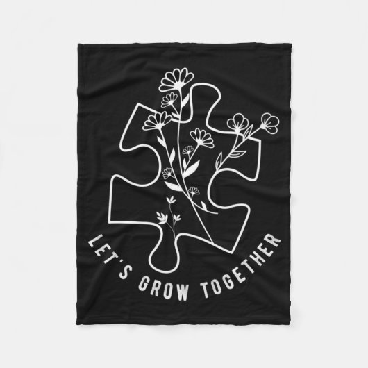 Autisme Leraar Puzzle Piece Laten we T kweken Fleece Deken (Voorkant)