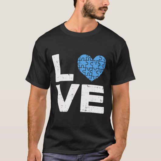 Autisme Love Awareness Blue Puzzle Heart Autistic T-shirt (Voorkant)