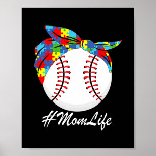 Autisme mam Baseball Messy Bun Autism Awareness Poster