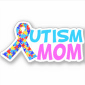 Autisme Mam Cute Pink Blue Moederdag Sticker (Voorkant)