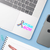 Autisme Mam Cute Pink Blue Moederdag Sticker (Laptop met iPhone)