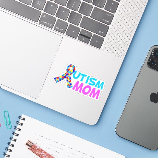 Autisme Mam Cute Pink Blue Moederdag Sticker (Laptop met iPhone)