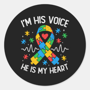 Autisme mam Ik ben zijn stem. Hij is mijn hartauti Ronde Sticker