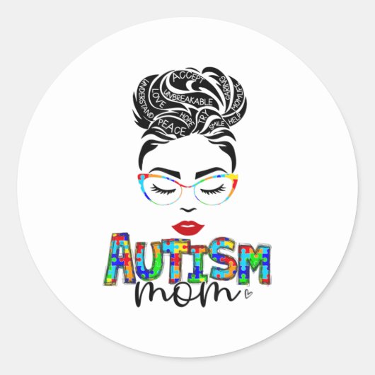 autisme mam - kindermessy - bun - bewustzijn april ronde sticker (Voorkant)