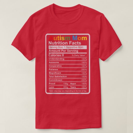 Autisme mam Nutrition Facts ADHD Autism Awareness T-shirt (Design voorkant)