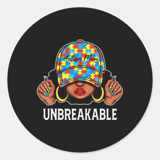 Autisme Mam Onbreekbaar Autisme Bewustmam Moeder Ronde Sticker (Voorkant)