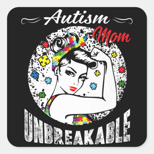 Autisme Mam Onbreekbare T-Shirt Autism Awareness G Vierkante Sticker (Voorkant)