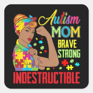 Autisme Mam Onbreekbare T-Shirt Autism Awareness G Vierkante Sticker