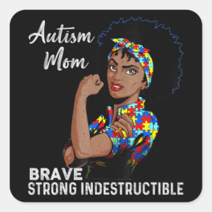 Autisme mam onverwoestbaar Autisme Awareness Black Vierkante Sticker