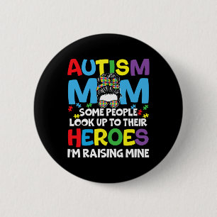 Autisme mam opvoeden held Messy Bun Autisme Bewust Ronde Button 5,7 Cm