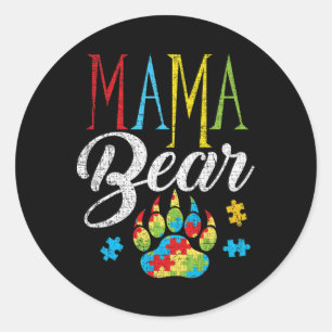 Autisme Mama Beer Puzzelstuk Kind Grunge Autistisc Ronde Sticker