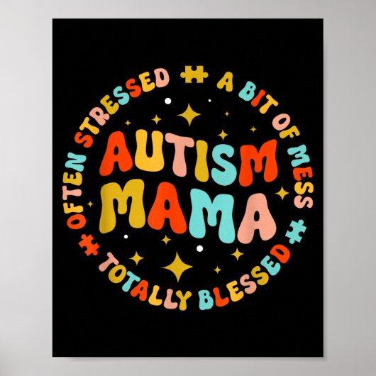 Autisme Mama Groovy Autisme Bewustzijn Inspirerend Poster (Voorkant)