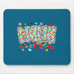 Autisme mama luipaard geruit puzzelstuk lint muismat