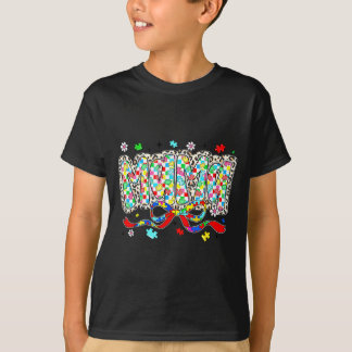 Autisme mama luipaard geruit puzzelstuk strik t-shirt