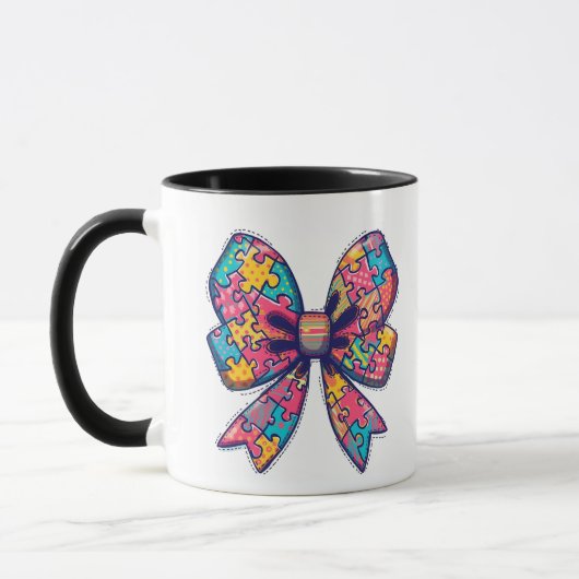 Autisme mama Puzzel Stuk Coquette Bow Ribbon Autis Mok (Links)