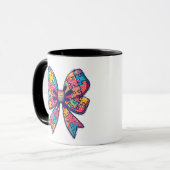 Autisme mama Puzzel Stuk Coquette Bow Ribbon Autis Mok (Voorkant links)