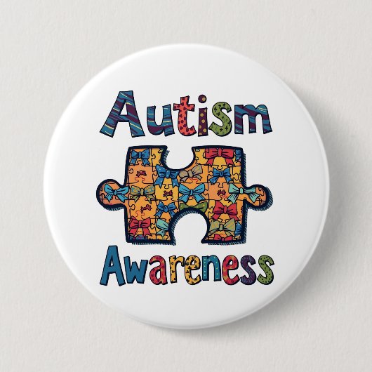 Autisme mama Puzzel Stuk Coquette Bow Ribbon Autis Ronde Button 7,6 Cm (Voorkant)