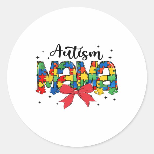 Autisme Mama - Puzzel Stuk Mama Ondersteuning Ronde Sticker (Voorkant)