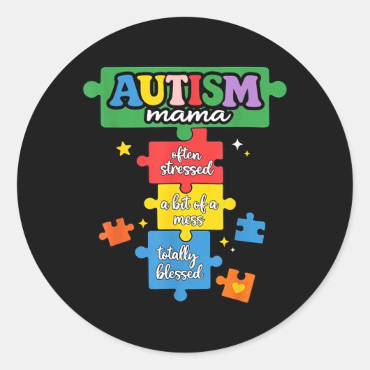 Autisme Mama Puzzelstuk Autisme Moeder Bewustzijn Ronde Sticker (Voorkant)