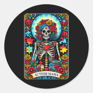 Autisme Mama Tarot Kaart Skelet Schedel Floral Awa Ronde Sticker