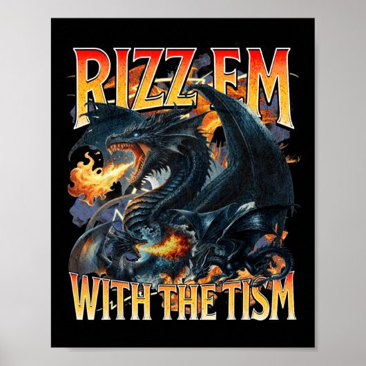Autisme meme Dragon Rizz em met de Tism Autistic Poster (Voorkant)