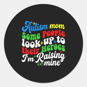 Autisme moeder die mijn held grootbrengt groovy re ronde sticker