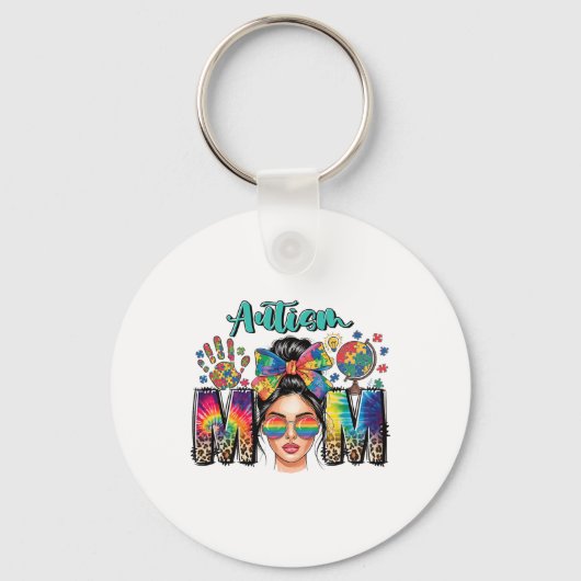 Autisme Moeder Luipaard Print Autistisch Kinder Au Sleutelhanger (Voorkant)