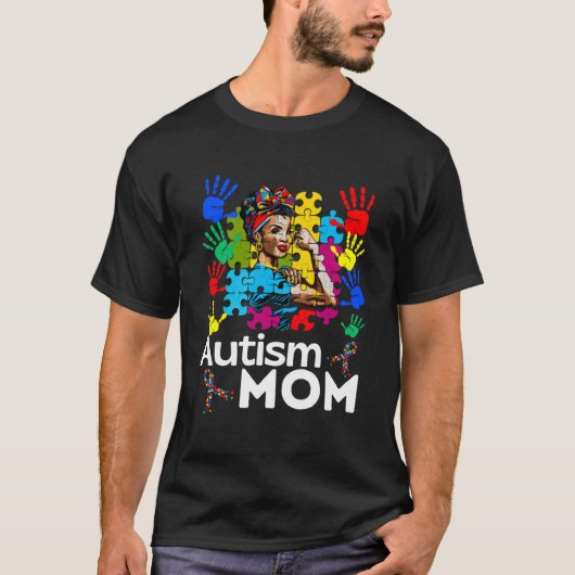 Autisme Moeder Navigeren Autisme Afro Moeder Zwart T-shirt (Voorkant)