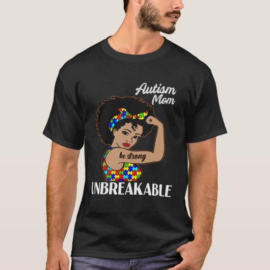 Autisme Moeder Onbreekbaar Puzzelstuk Afro Moeder T-shirt (Voorkant)