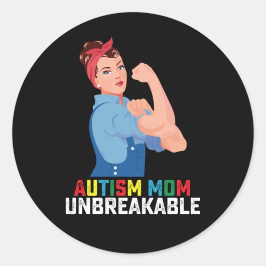 Autisme Moeder Onbreekbaar Trots Autistisch Famili Ronde Sticker (Voorkant)