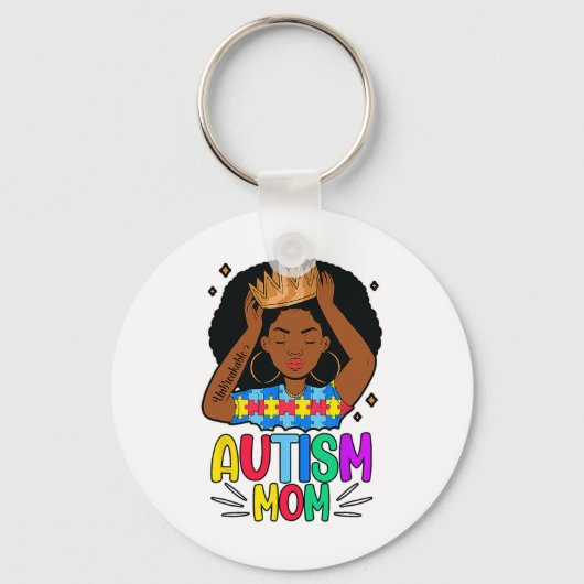 Autisme Moeder Onbreekbaar Zwarte Vrouwen Koningin Sleutelhanger (Voorkant)