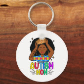 Autisme Moeder Onbreekbaar Zwarte Vrouwen Koningin Sleutelhanger (Voorkant)